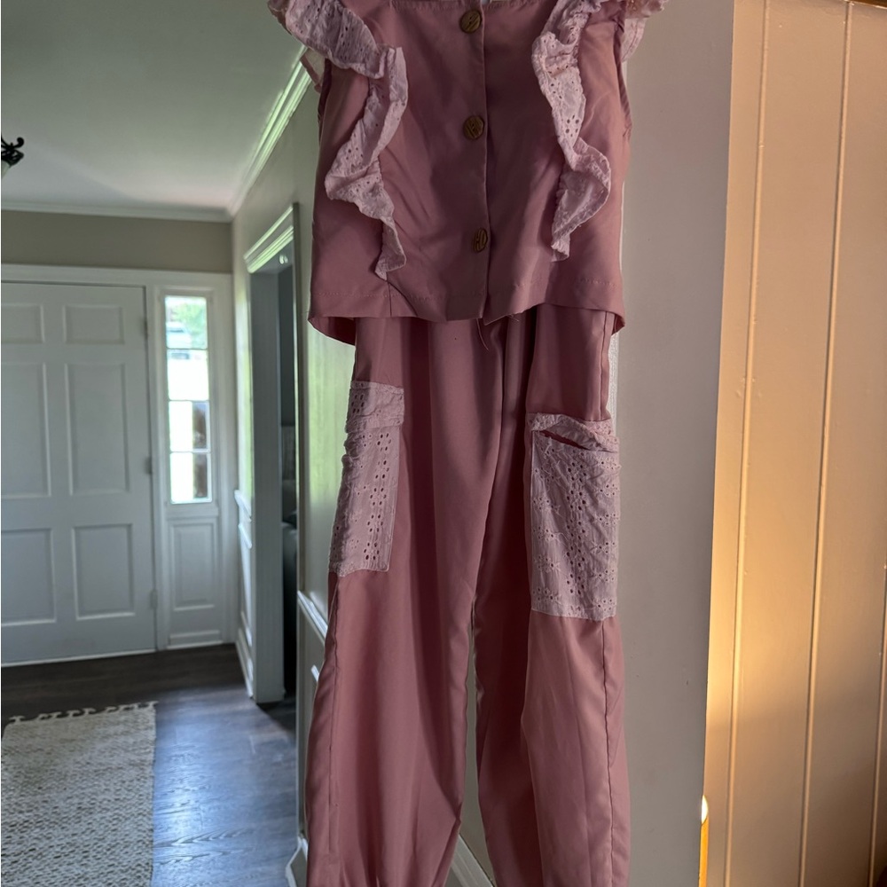 Pink Ruffled Matching Set Jumpsuit